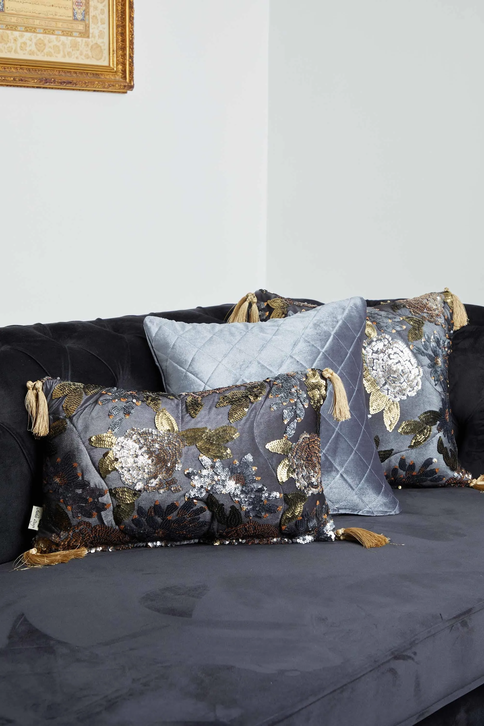 Boho Style Throw Pillow Cover made from Velvet, Decorative 18x18 Inches Quilted Handmade Pillow Cover for Modern Home Decoration,K-330