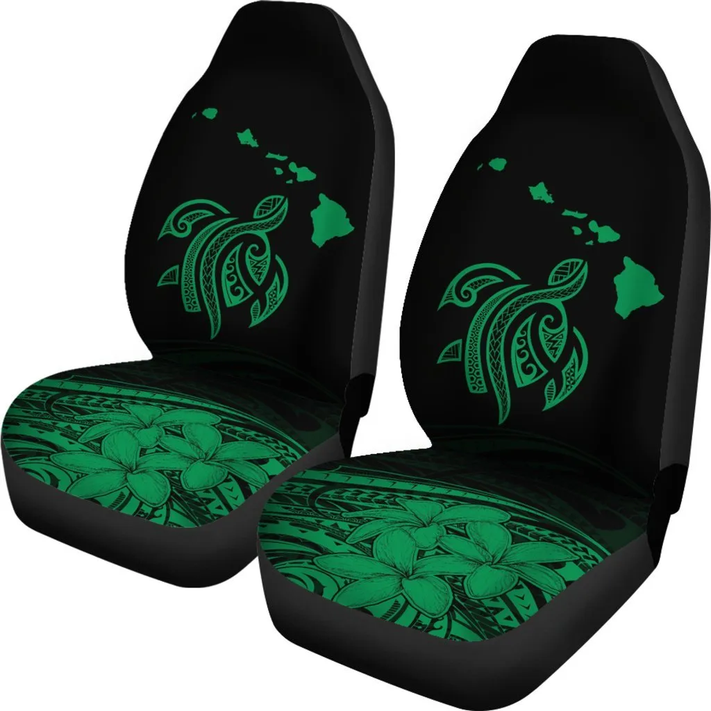 Hawaii Map Plumeria Polynesian Green Turtle Car Set Covers